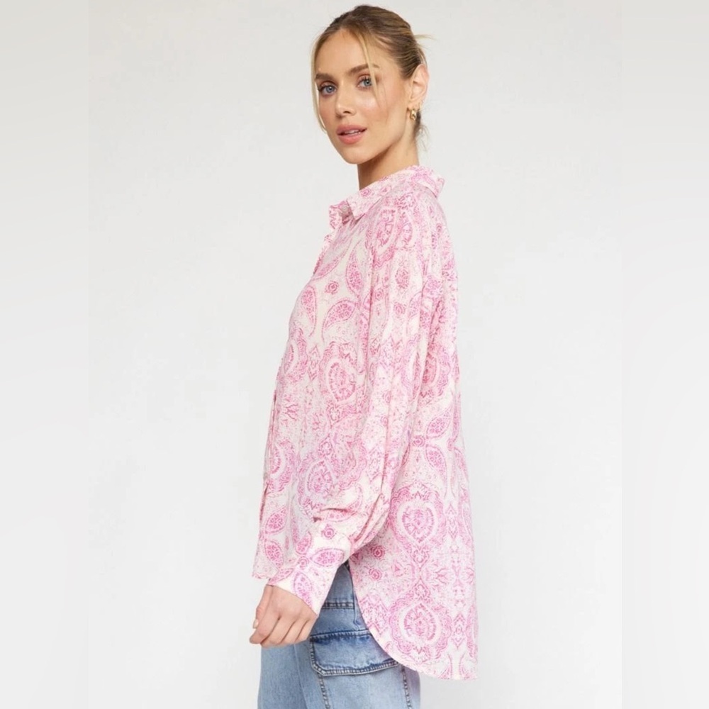 Entro Paisley Floral Button-Down Long Sleeve Boluse NWT small - Picture 2 of 11